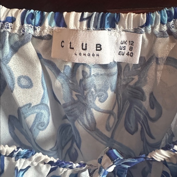 Club L London Blue & White Floral Ensemble 2 PC Sheer Blouse & Pant Beachy Set - Picture 6 of 6